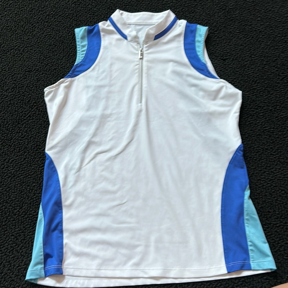 Ladies sleeveless golf shirt.